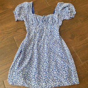 B. Darlin White and Blue Floral Square Neck Flowy Dress
